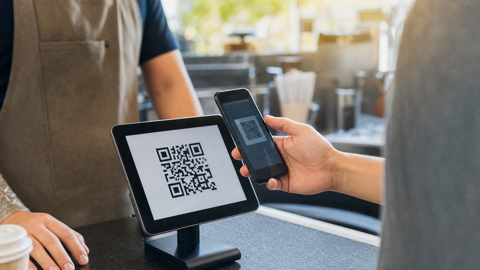 Customer paying USDT by scanning a QR code at checkout
