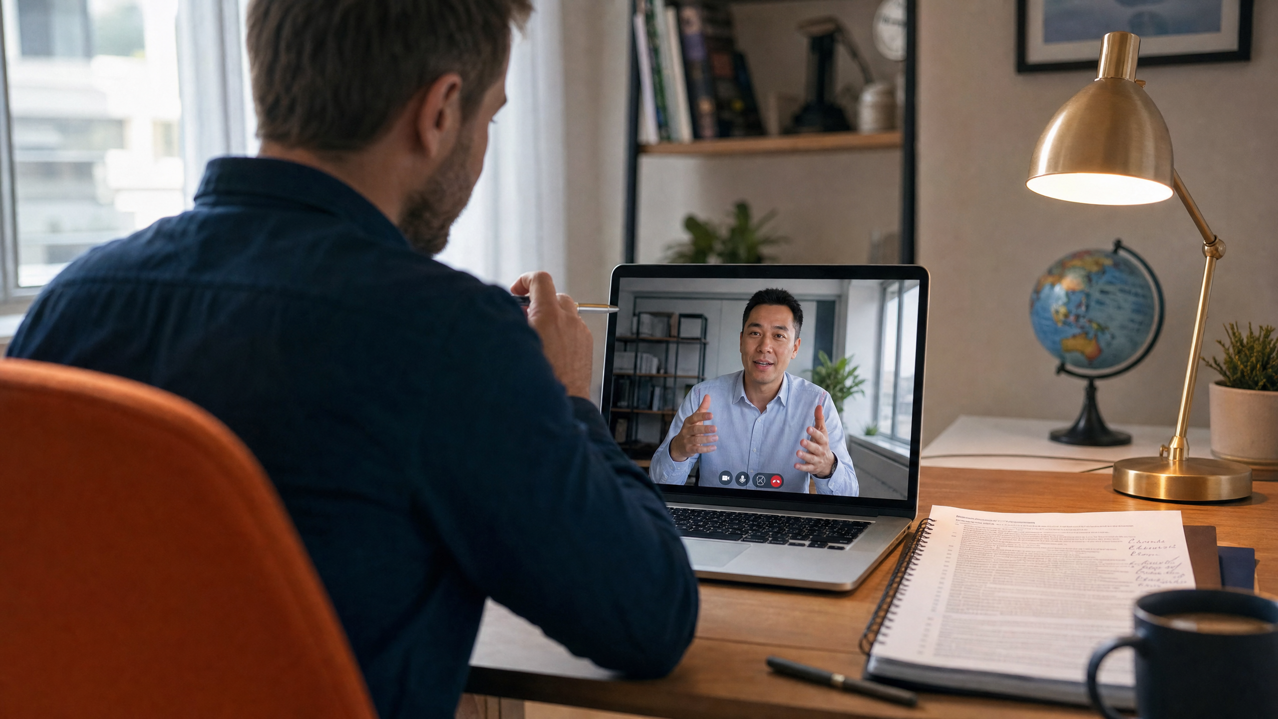 Founder on a cross-border video call with a local tax advisor reviewing regional regulations