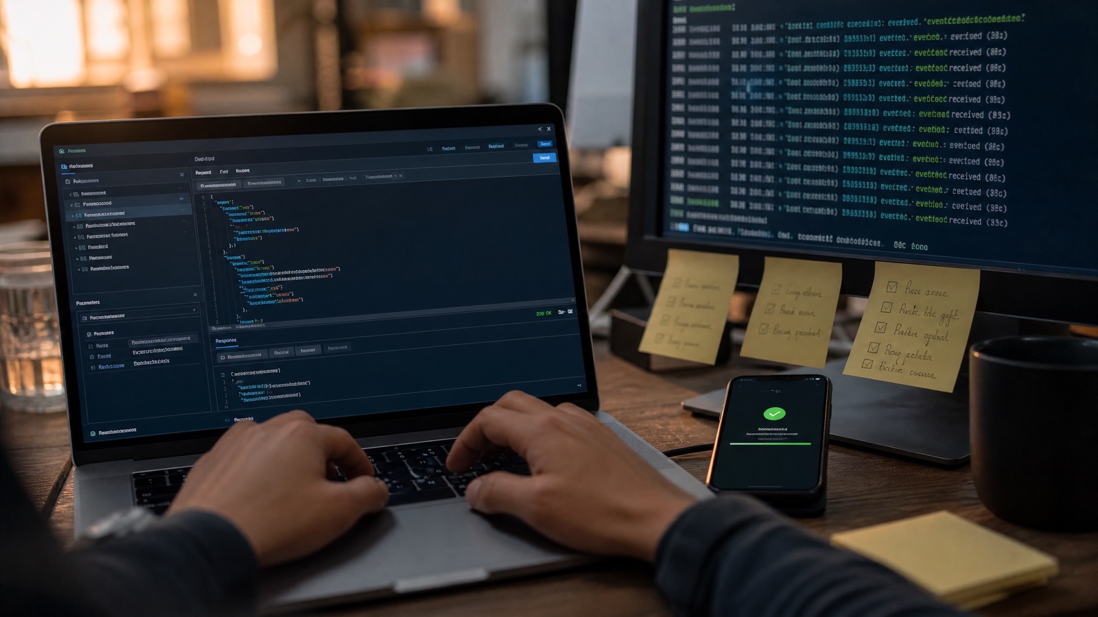 Developer testing crypto payment API webhooks in a testnet sandbox